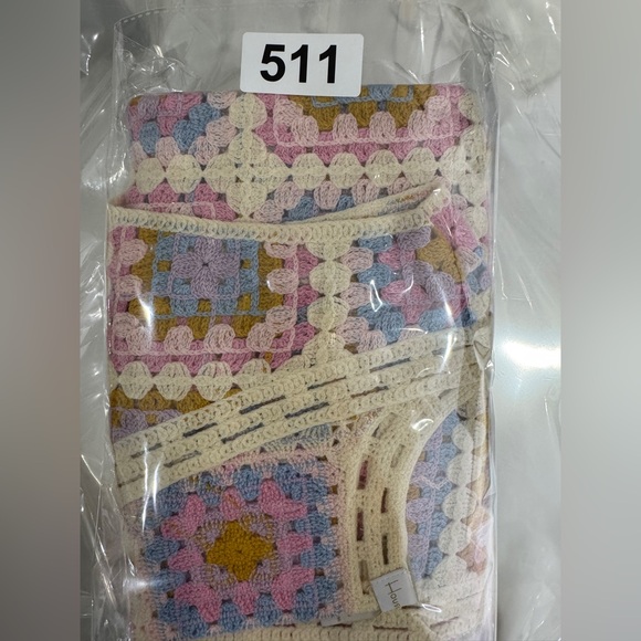 House of Harlow Sweater Vest OS‎ Womens Pastel Crochet Patchwork Grannycore 70s - Picture 10 of 10